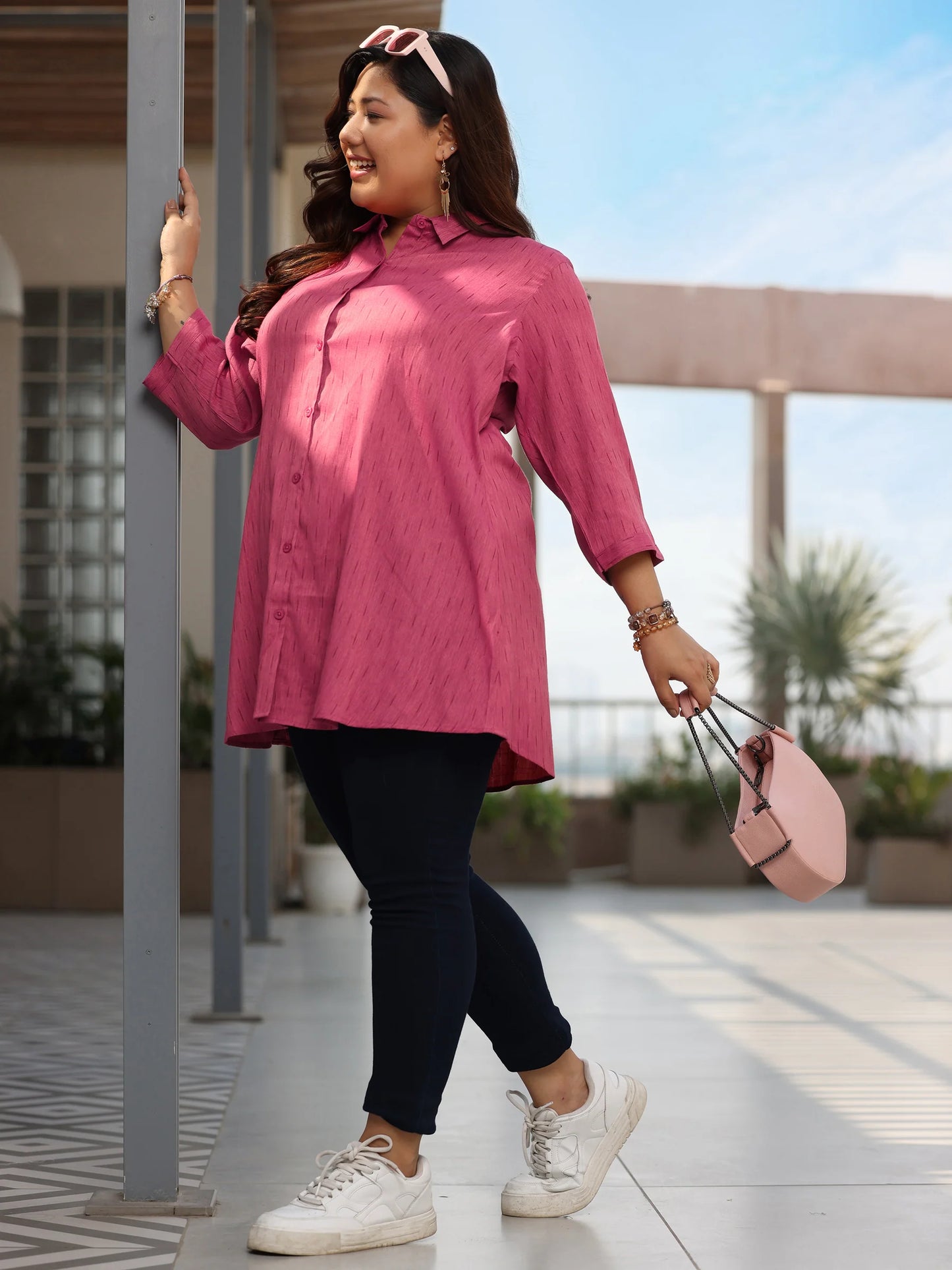 Bhayli's Plus Size Pink Solid Rayon Straight Kurti