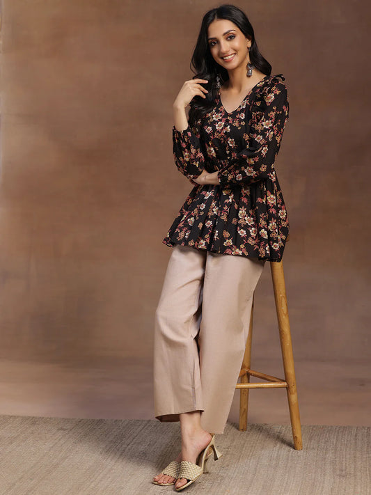 BHAYLI'S MIDNIGHT BLOOM A-LINE KURTI