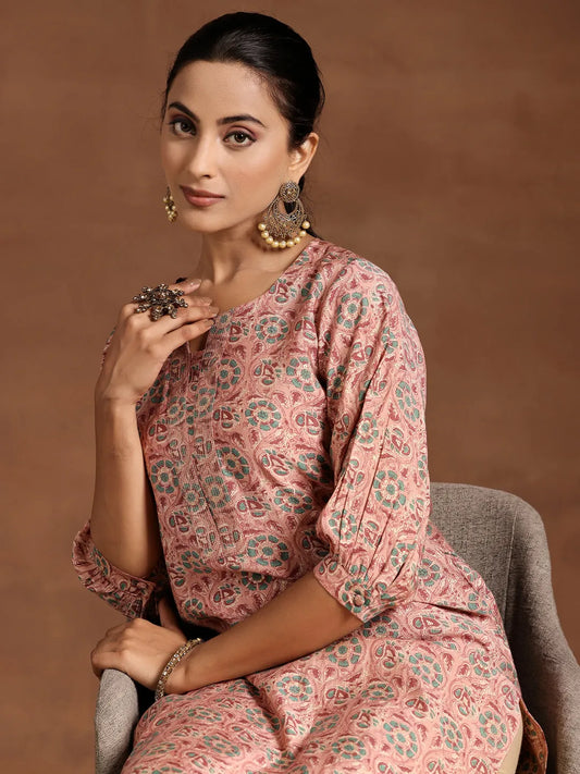 BHAYLI'S ROSY REVERIE STRAIGHT SILK KURTA