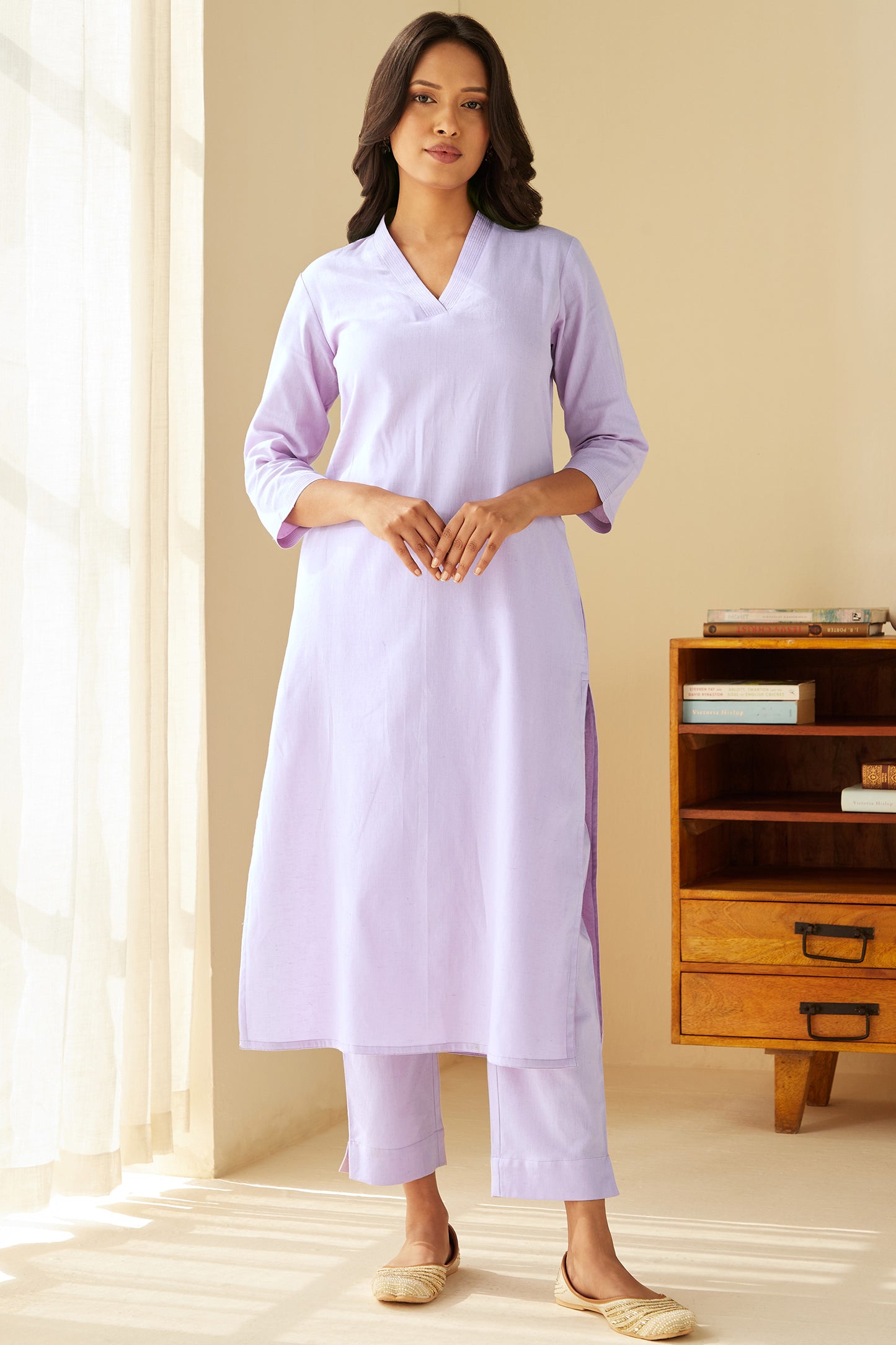 BHAYLI'S LAVENDER MIST COTTON FLAX KURTA