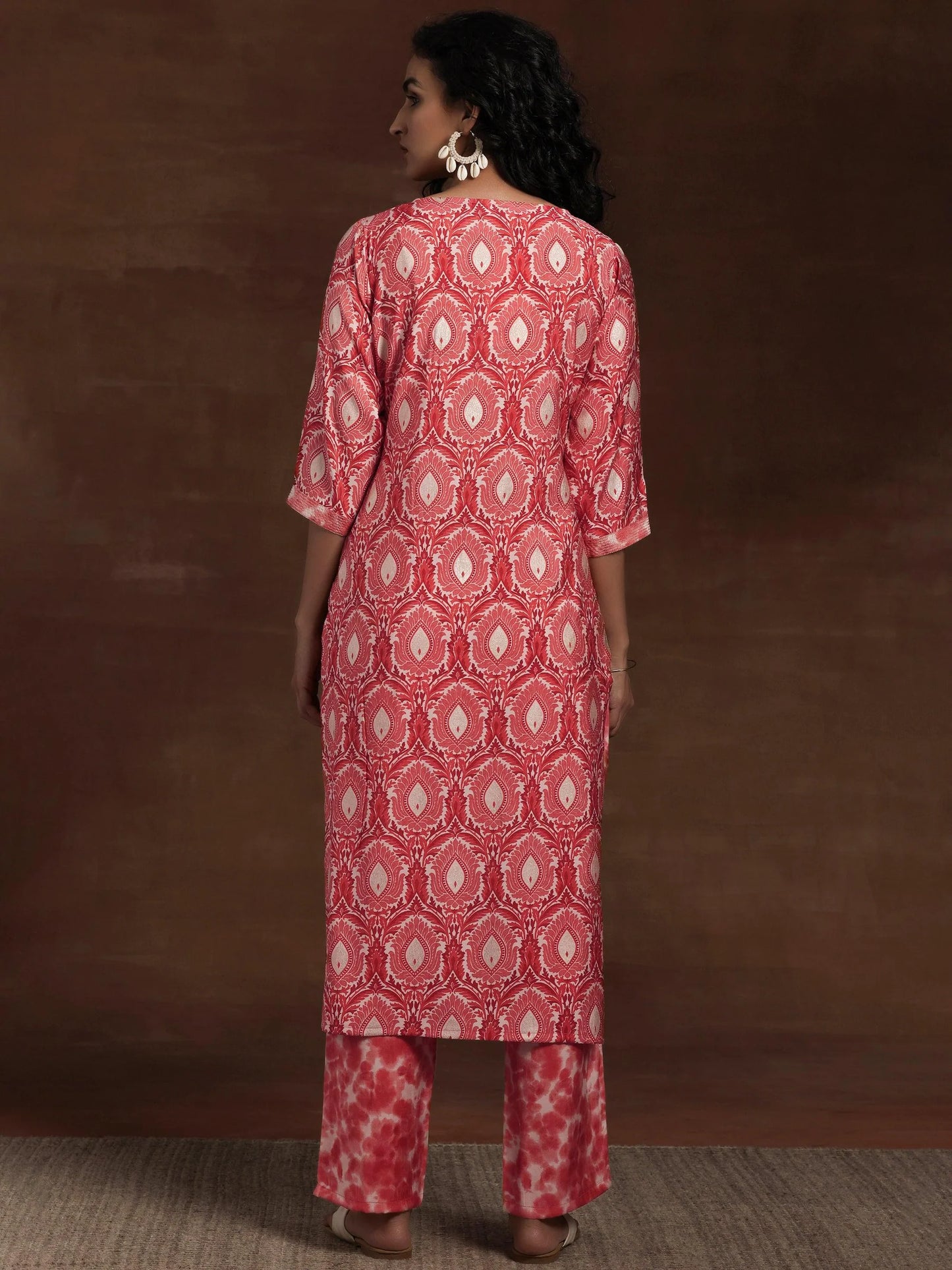 BHAYLI'S SILKEN PEACH PRINTED KURTA SET