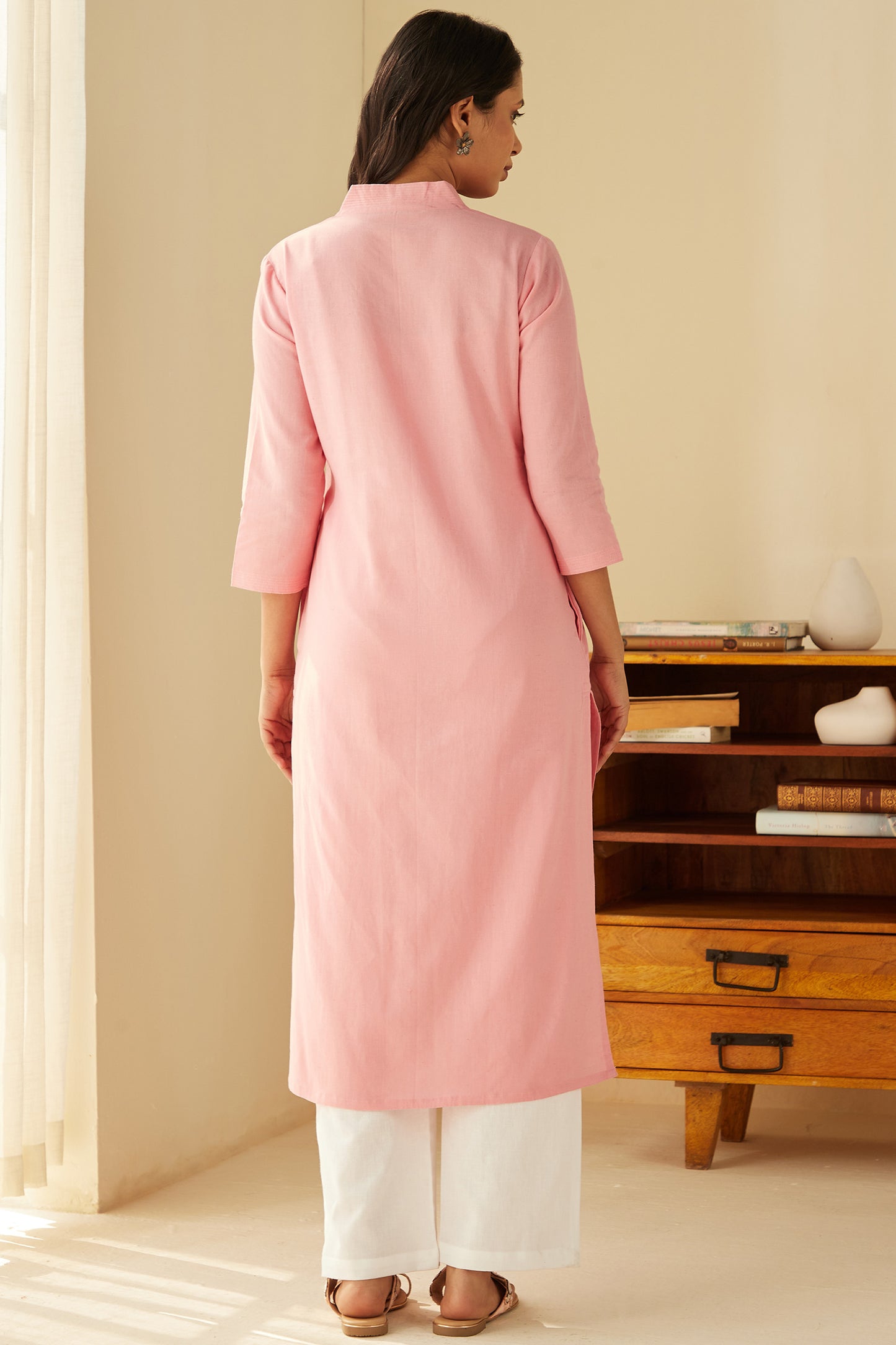 BHAYLI'S BLUSH HARMONY COTTON FLAX KURTA