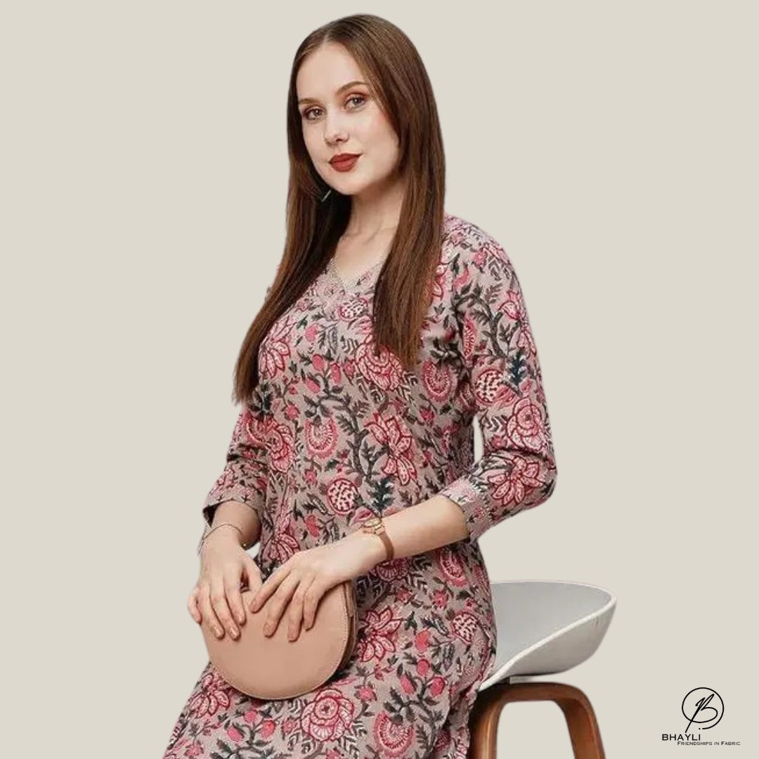 Bhayli's Peach Bliss Cotton Kurta Palazzo Set