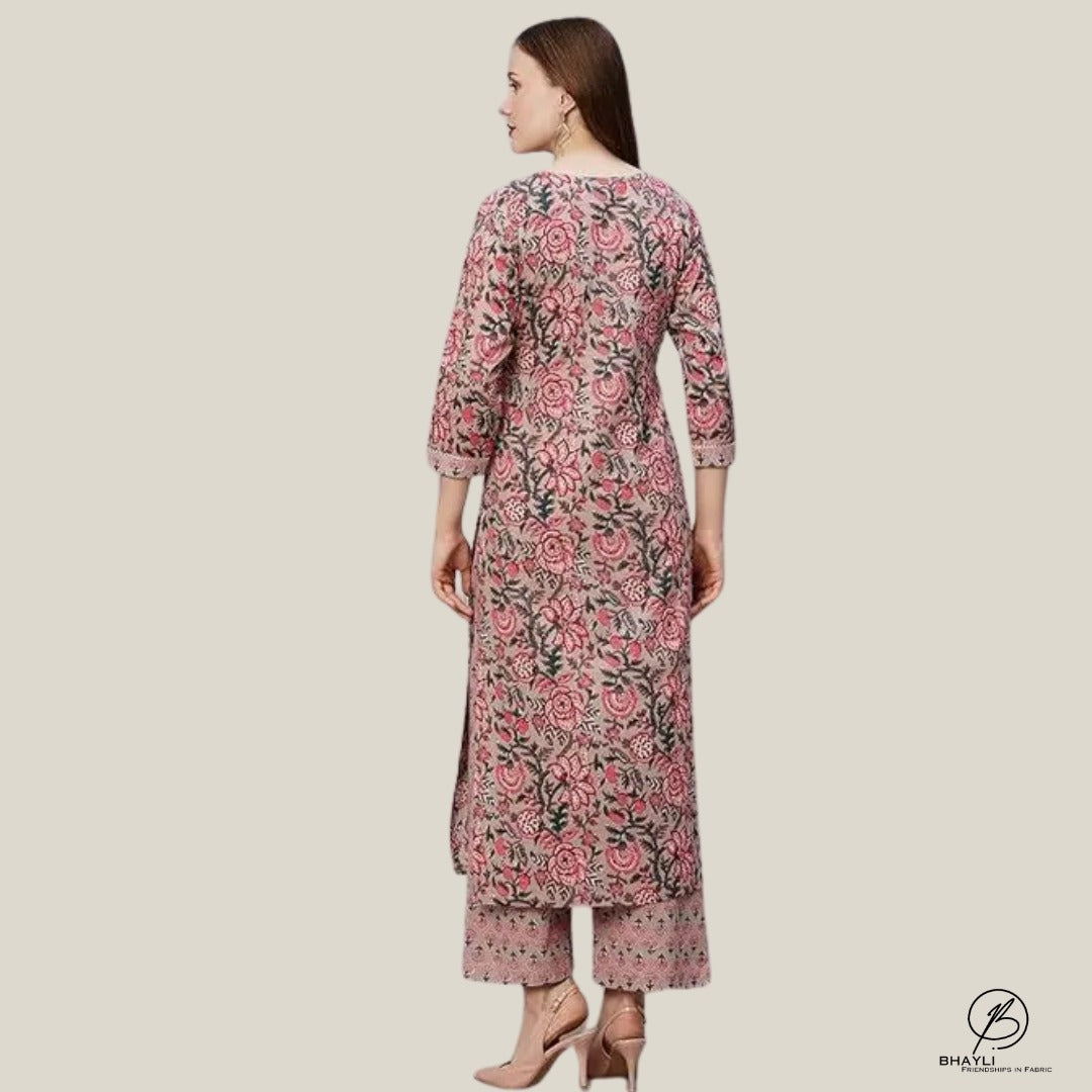 Bhayli's Peach Bliss Cotton Kurta Palazzo Set