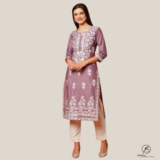 Bhayli's Soft Rayon Lakhnavi Embroidered Kurti