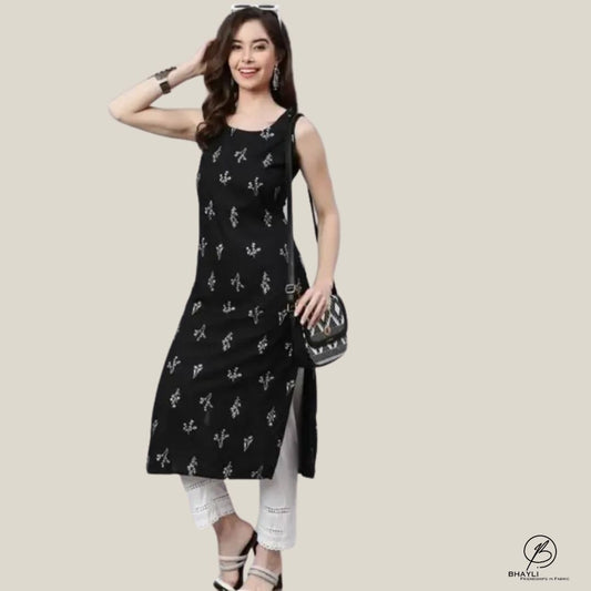 Bhayli's Black Sleeveless Rayon Kurta